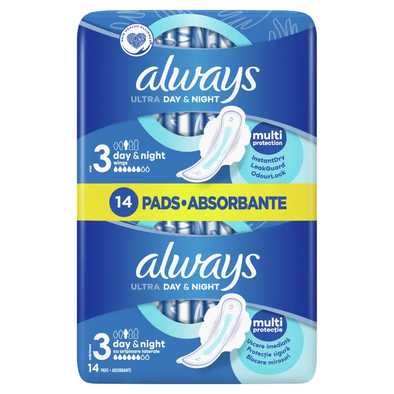Always Ultra Day & Night (3-as méret) Szárnyas Egészségügyi Betét, 14 Db