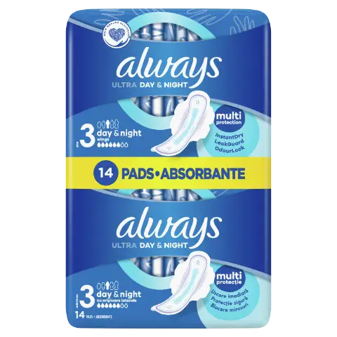 Always Ultra Day & Night (3-as méret) Szárnyas Egészségügyi Betét, 14 Db termékhez kapcsolódó kép
