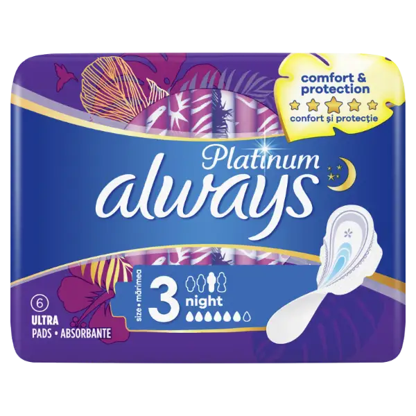 Always Platinum Night (3-as méret) Szárnyas Egészségügyi Betét, 6 db termékhez kapcsolódó kép