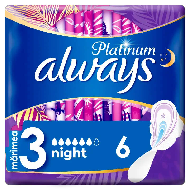 Always Platinum Night (3-as méret) Szárnyas Egészségügyi Betét, 6 db