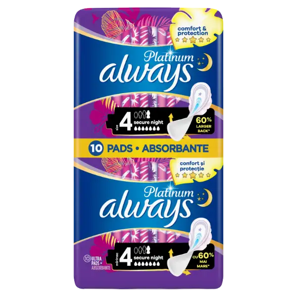 Always Platinum Secure Night (4-Es Méret) Szárnyas Egészségügyi Betét, 10 db termékhez kapcsolódó kép
