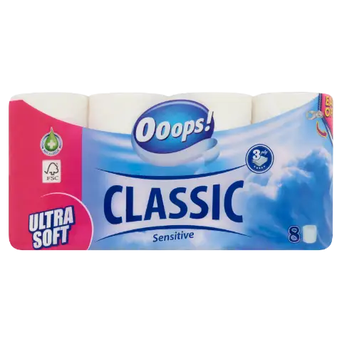 Ooops! Classic Sensitive toalettpapír 3 rétegű 8 tekercs termékhez kapcsolódó kép