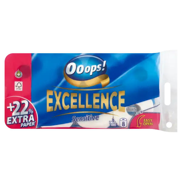 Ooops! Excellence Sensitive toalettpapír 3 rétegű 8 tekercs termékhez kapcsolódó kép