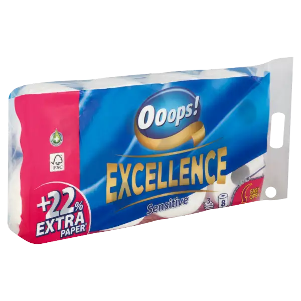 Ooops! Excellence Sensitive toalettpapír 3 rétegű 8 tekercs termékhez kapcsolódó kép