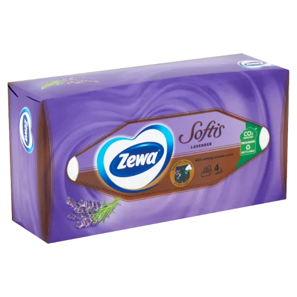 Zewa Softis Lavender illatosított dobozos papírzsebkendő 4 rétegű 80 db termékhez kapcsolódó kép