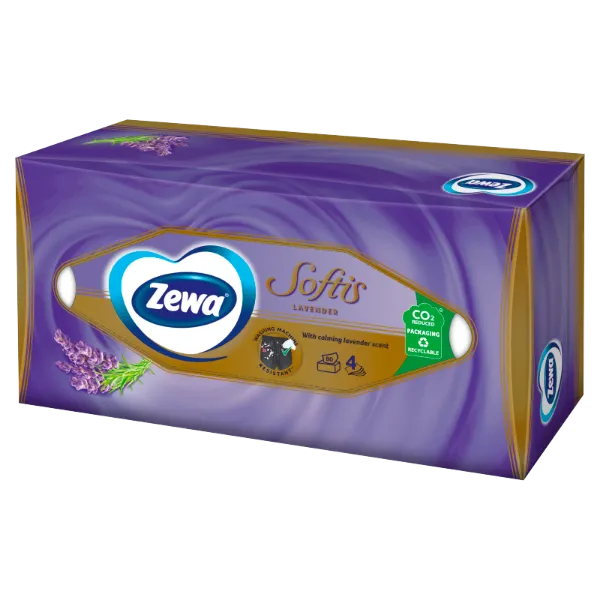 Zewa Softis Lavender illatosított dobozos papírzsebkendő 4 rétegű 80 db termékhez kapcsolódó kép
