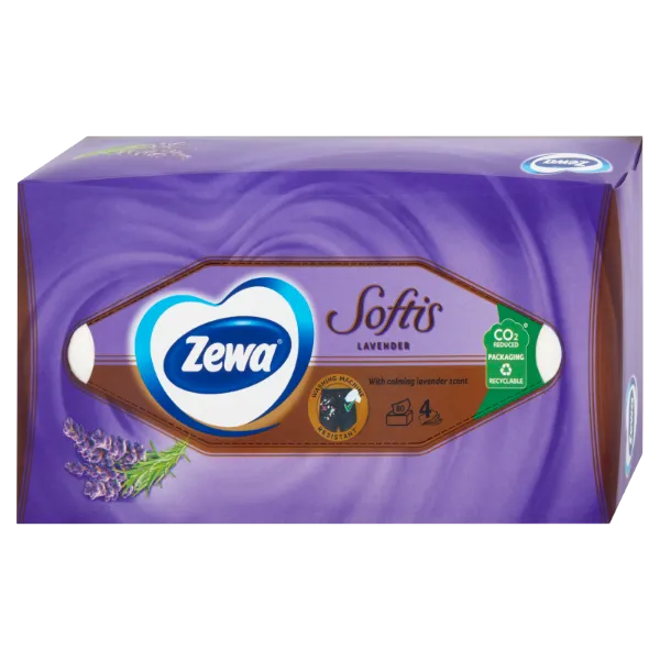 Zewa Softis Lavender illatosított dobozos papírzsebkendő 4 rétegű 80 db termékhez kapcsolódó kép