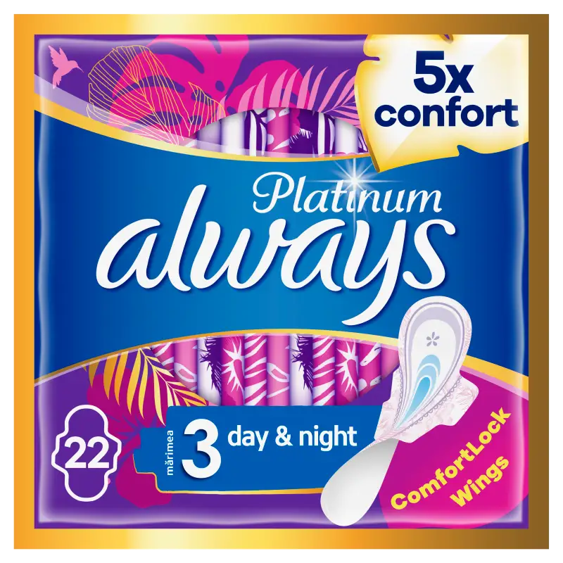 Always Platinum Day & Night Szárnyas Egészségügyi Betét, 22 db