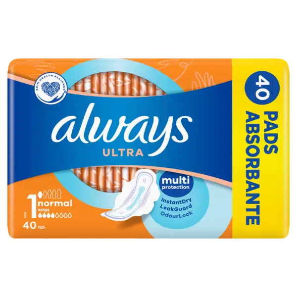 Always Ultra Normal (1-es méret) Szárnyas Egészségügyi Betét, 40 Db termékhez kapcsolódó kép
