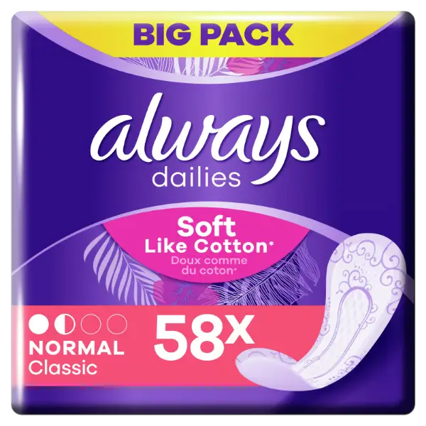 Always Dailies Normal Classic Soft Like Cotton  Tisztasági Betét, 58 db termékhez kapcsolódó kép