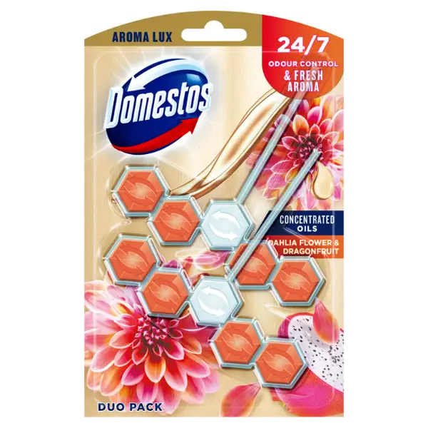 DOMESTOS Aroma Lux Dahlia Flower & Dragonfruit WC frissítő blokk 2 x 55 g termékhez kapcsolódó kép