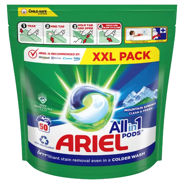 Ariel All-in-1 PODS Mountain Spring folyékony mosókapszula  50 Mosáshoz termékhez kapcsolódó kép