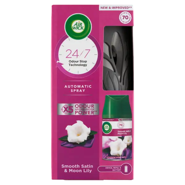 Air Wick Freshmatic Bársonyos Szatén és Éji Liliom automata légfrissítő készülék és utántöltő 250 ml termékhez kapcsolódó kép