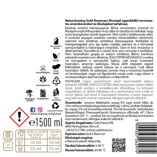 NaturCleaning Gold Rosemary mosógél 1,5 Liter termékhez kapcsolódó kép