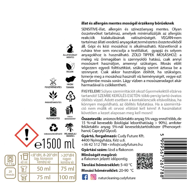 NaturCleaning Sensitive Illat,- és allergénmentes mosógél 1,5 Liter termékhez kapcsolódó kép