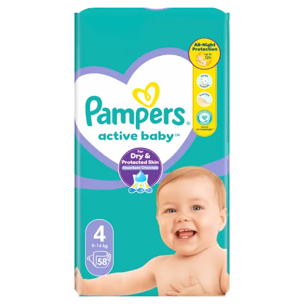 Pampers Active Baby pelenka - Méret: 4, 58 db pelenka, 6kg-10kg termékhez kapcsolódó kép