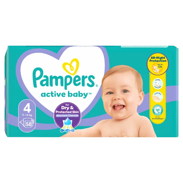 Pampers Active Baby pelenka - Méret: 4, 58 db pelenka, 6kg-10kg termékhez kapcsolódó kép