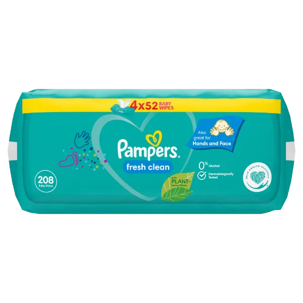 Pampers Fresh Clean Nedves Törlőkendő, 4 Csomag = 208 db termékhez kapcsolódó kép