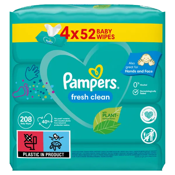 Pampers Fresh Clean Nedves Törlőkendő, 4 Csomag = 208 db termékhez kapcsolódó kép