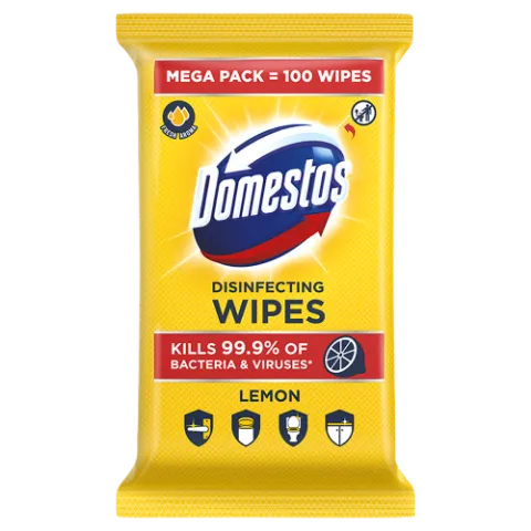 Domestos Lemon Fresh fertőtlenítő törlőkendő 100 db termékhez kapcsolódó kép