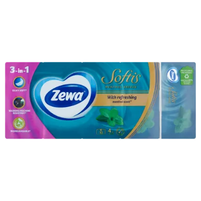 Zewa Softis Menthol Breeze illatosított papír zsebkendő 4 rétegű 10 x 9 db termékhez kapcsolódó kép