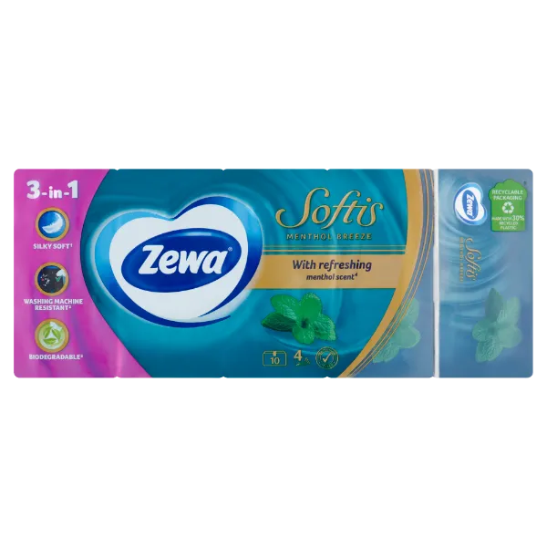 Zewa Softis Menthol Breeze illatosított papír zsebkendő 4 rétegű 10 x 9 db termékhez kapcsolódó kép