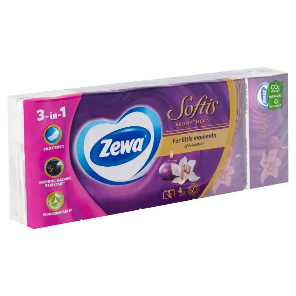 Zewa Softis Aromathera illatosított papír zsebkendő 4 rétegű 10 x 9 db termékhez kapcsolódó kép