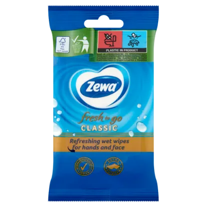 Zewa Fresh To Go Classic frissítő nedves kéz- és arctörlő kendő 10 db termékhez kapcsolódó kép