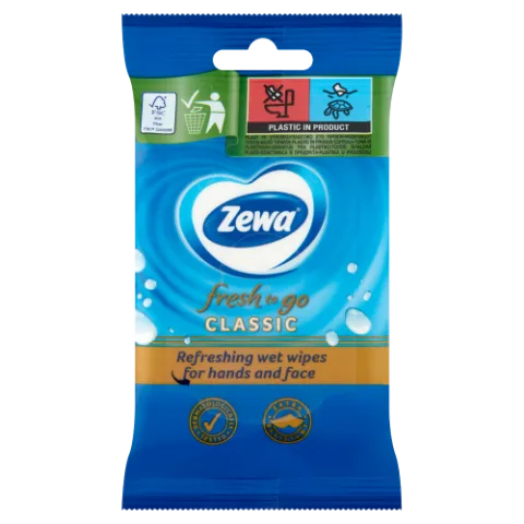 Zewa Fresh To Go Classic frissítő nedves kéz- és arctörlő kendő 10 db termékhez kapcsolódó kép