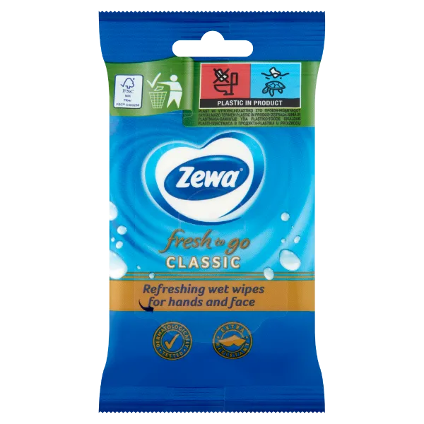 Zewa Fresh To Go Classic frissítő nedves kéz- és arctörlő kendő 10 db termékhez kapcsolódó kép