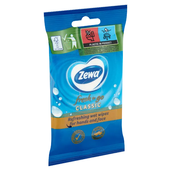 Zewa Fresh To Go Classic frissítő nedves kéz- és arctörlő kendő 10 db termékhez kapcsolódó kép