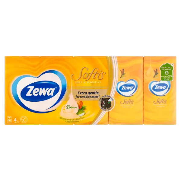 Zewa Softis Soft & Sensitive illatmentes papír zsebkendő 4 rétegű 10 x 9 db termékhez kapcsolódó kép