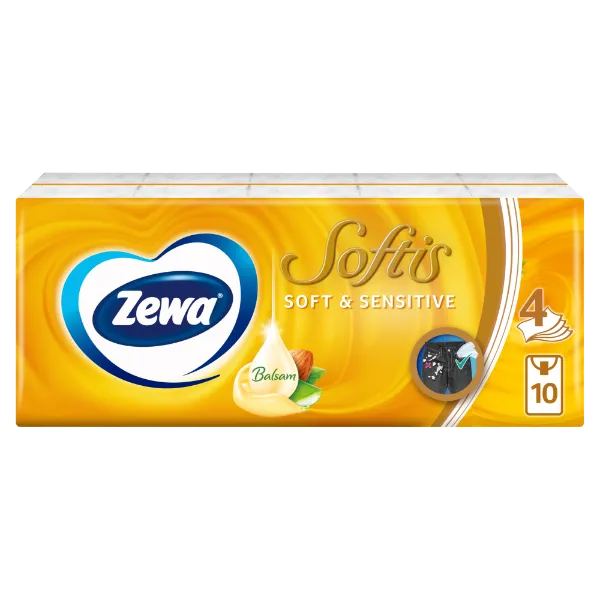 Zewa Softis Soft & Sensitive illatmentes papír zsebkendő 4 rétegű 10 x 9 db termékhez kapcsolódó kép