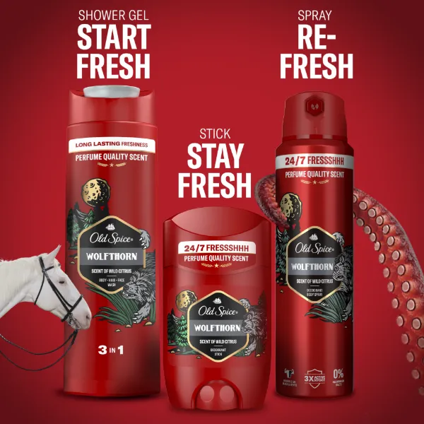 Old Spice Wolfthorn Deo Spray Férfiaknak, 150 ml, 48 Órás Frissesség, 0% Alumíniumsó termékhez kapcsolódó kép
