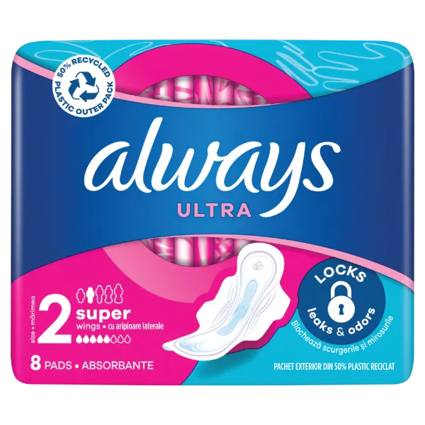Always Ultra Super (2-es méret) Szárnyas Egészségügyi Betét, 8 Db termékhez kapcsolódó kép