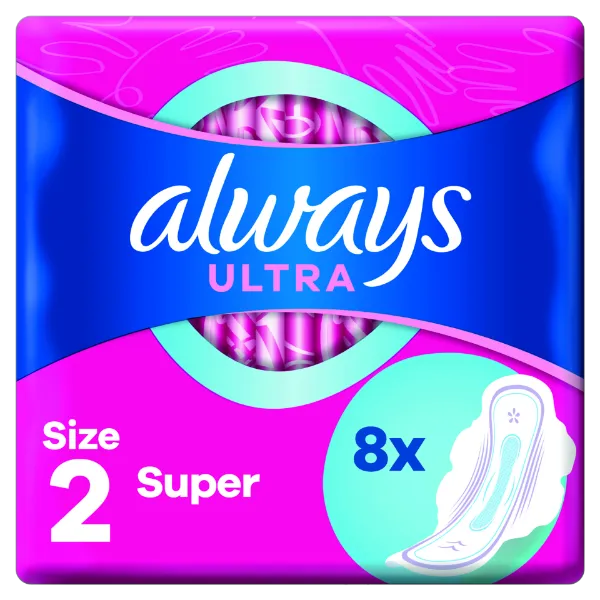 Always Ultra Super (2-es méret) Szárnyas Egészségügyi Betét, 8 Db termékhez kapcsolódó kép
