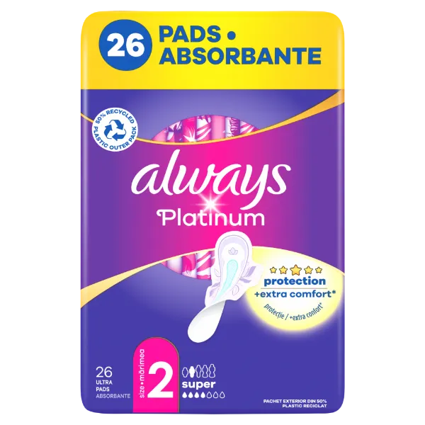 Always Platinum Super Szárnyas Egészségügyi Betét, 26 db termékhez kapcsolódó kép