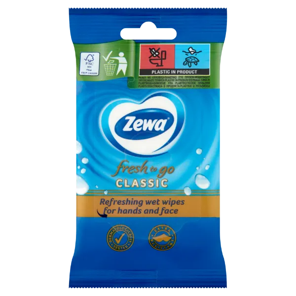 Zewa Fresh To Go Classic frissítő nedves kéz- és arctörlő kendő 10 db termékhez kapcsolódó kép