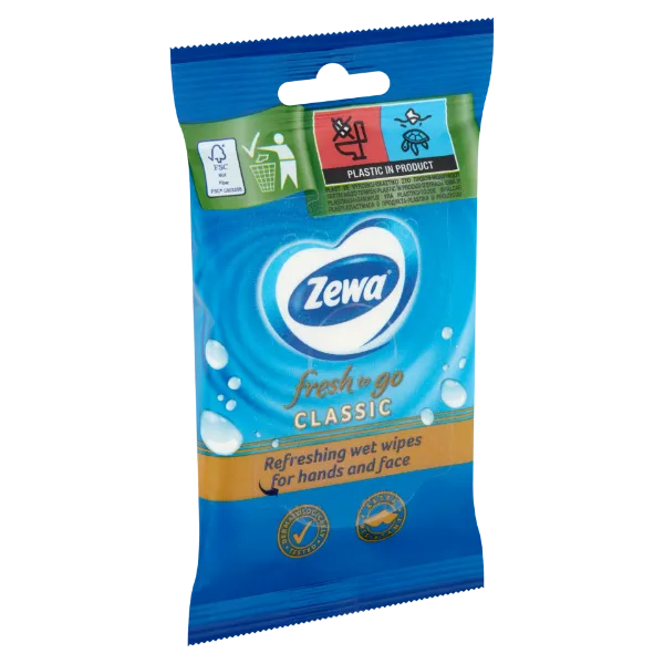 Zewa Fresh To Go Classic frissítő nedves kéz- és arctörlő kendő 10 db termékhez kapcsolódó kép