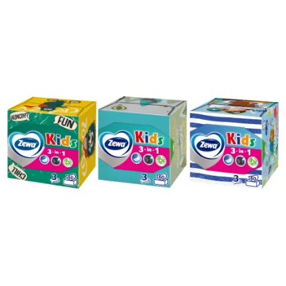 Zewa Kids dobozos illatmentes papír zsebkendő 3 rétegű 60 db termékhez kapcsolódó kép
