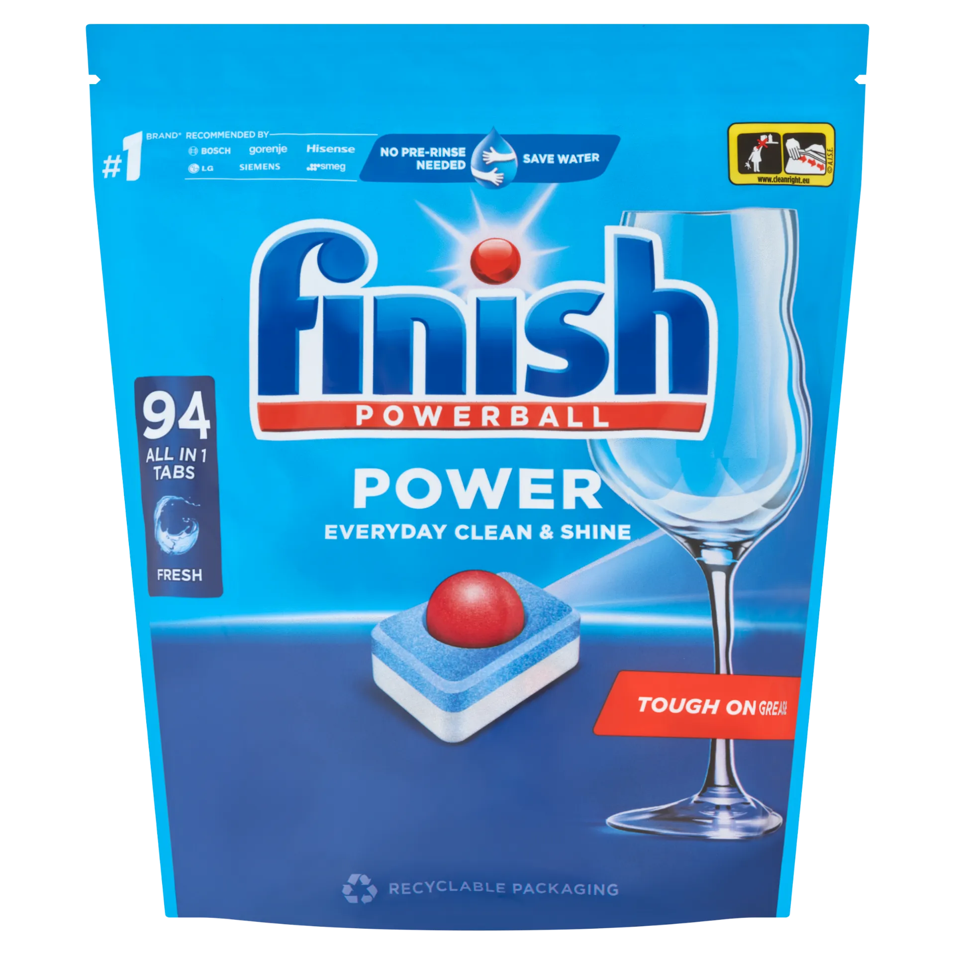 Finish Powerball Power All in 1 Regular mosogatógép tabletta 94 db 1504 g
