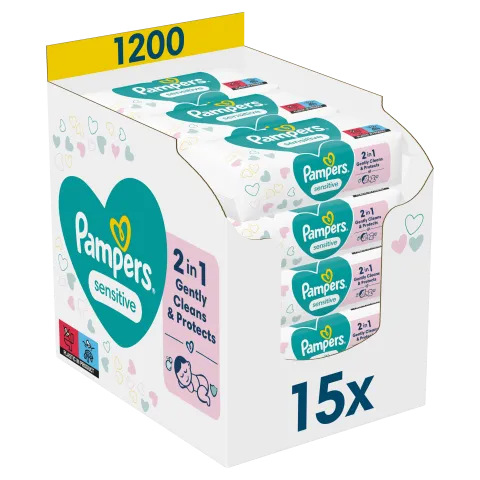 Pampers Sensitive Nedves Törlőkendő, 15 Csomag = 1200 db termékhez kapcsolódó kép