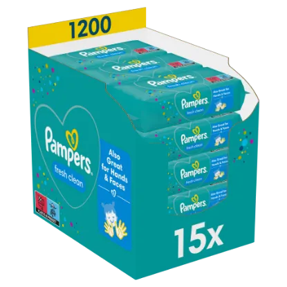 Pampers Fresh Clean Nedves Törlőkendő, 15 Csomag = 1200 db termékhez kapcsolódó kép