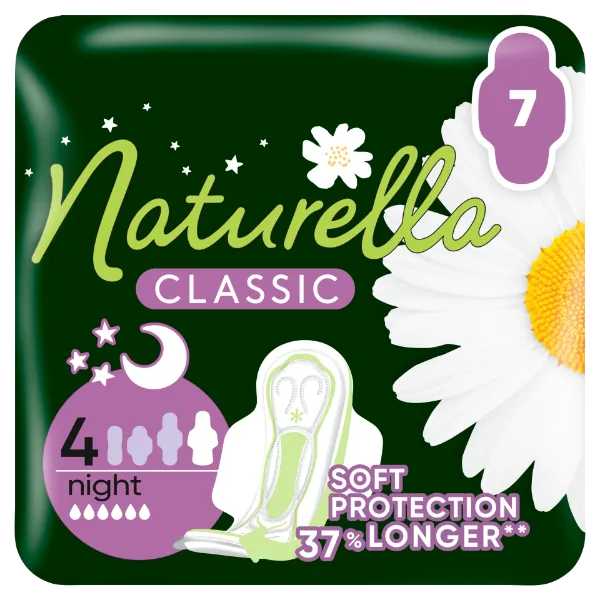 Naturella Classic Night Camomile Egészségügyi Betét szárnyas betét x7 termékhez kapcsolódó kép
