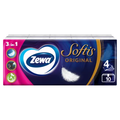 Zewa Softis Original illatmentes papír zsebkendő 4 rétegű 10 x 9 db termékhez kapcsolódó kép