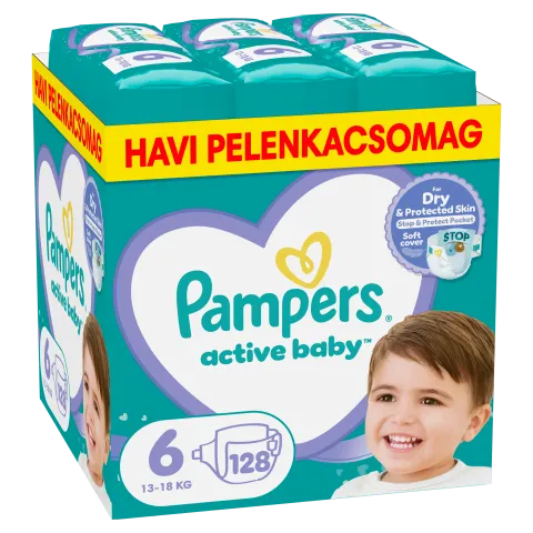 Pampers Active Baby pelenka - havi pelenkacsomag Méret: 6, 128 db Pelenka, 13kg - 18kg termékhez kapcsolódó kép