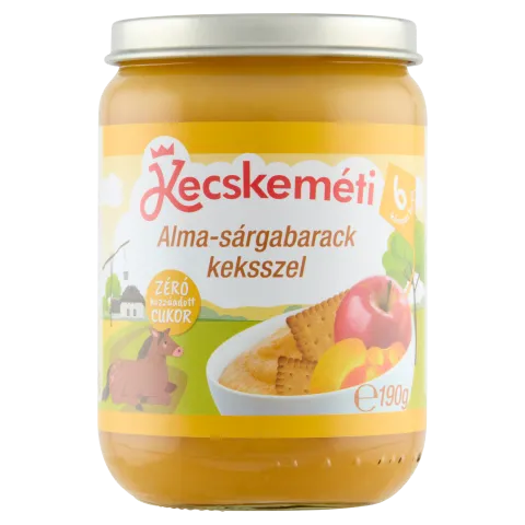 Kecskeméti alma-sárgabarack keksszel bébidesszert 6 hónapos kortól 190 g termékhez kapcsolódó kép