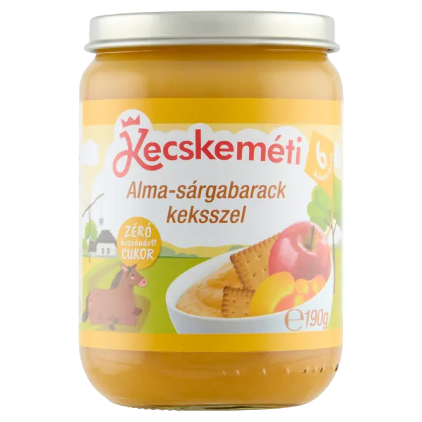 Kecskeméti alma-sárgabarack keksszel bébidesszert 6 hónapos kortól 190 g termékhez kapcsolódó kép