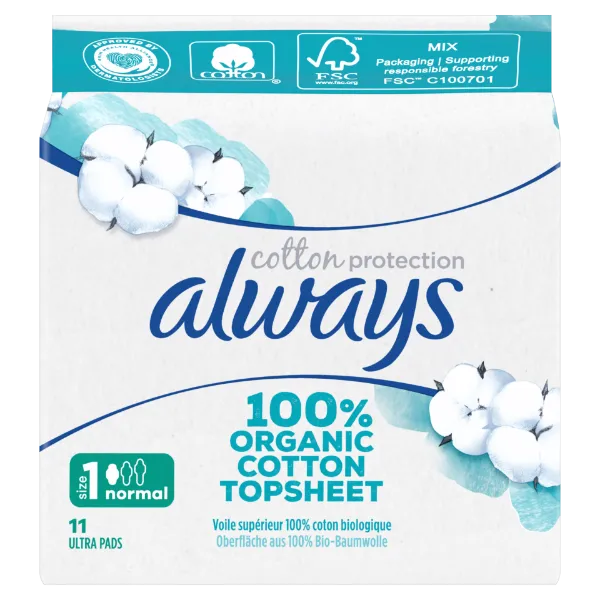 Always Cotton Protection Ultra Normal Szárnyas egészségügyi betét, 11 db termékhez kapcsolódó kép