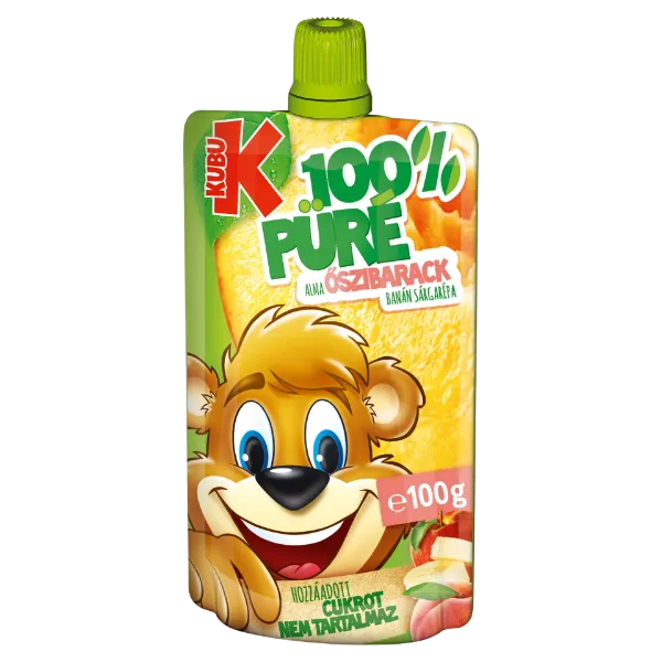 Kubu 100% alma-őszibarack-banán-sárgarépa püré C-vitaminnal 100 g termékhez kapcsolódó kép